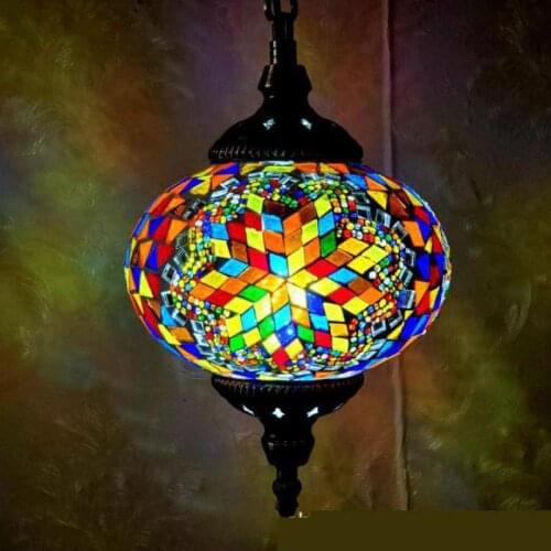 Romantic Turkish Style Classic Pendant Light Mosaic Coffee Hanging Lamp Decorations For Home Nordic Lighting Glass Diameter 18cm