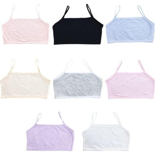 Student Girls Sport Training Bra Spaghetti Strap Bandeau Cami Crop Top Single Layer Ribbed Solid Color Summer Underwear