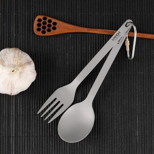 Lixada Titanium Dinner Fork Spoon Lightweight Flatware Cutlery Set for Home Camping Hiking Backpacking Picnic Dinner Forks