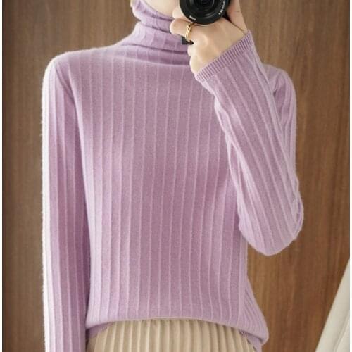 ATTYYWS brand 21 100% Wool Turtleneck Sweater Pure Color Knitted Ladies Cashmere Sweater Long Sleeve Loose Pullover New Product
