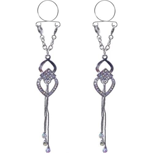 Hot Long Tassel Fashion Non pierced Clip On Crystal Nipple Rings Women Fake Nipple Rings Shield Tassel Dangle Sexy Body Jewelry