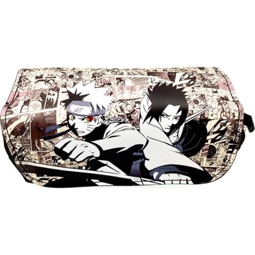 2kinds Cartoon Ninja Akatsuki Uchiha Sasuke Double zipper pencil pen case bag