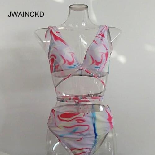 2018 Sexy Hollow Bandage Bikini Set Swimsuit Women Push Up Bathing Suit Printed Floral Swimwear Female Biquini Sexy Beachwear