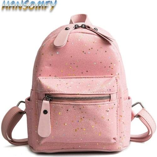 2019 moon Women Mini Sequin Backpack Glitter PU Leather Shoulder Bag Teenage Girls Fashion Small Backpacks Black Daypack CC-73