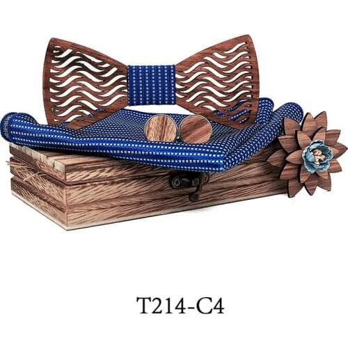 2020 3D Hollow Out Wood Bow Ties Sets for Mens Suits Wooden Bowties Pocket Square Cufflinks Brooch Wedding Christmas Gift