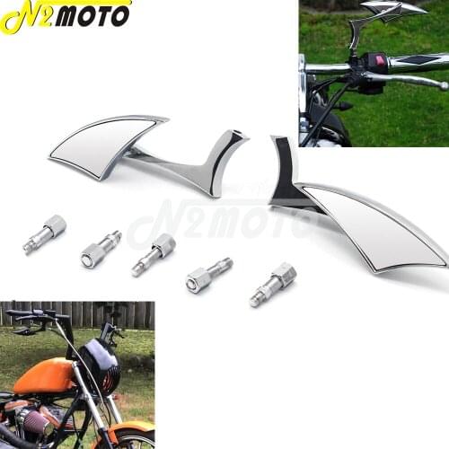 2x Aluminum Motorcycle 8mm 10mm Handle Bar Blade Rearview Side Mirrors For Harley Softail FLS Slim Honda Yamaha Kawasaki Suzuki