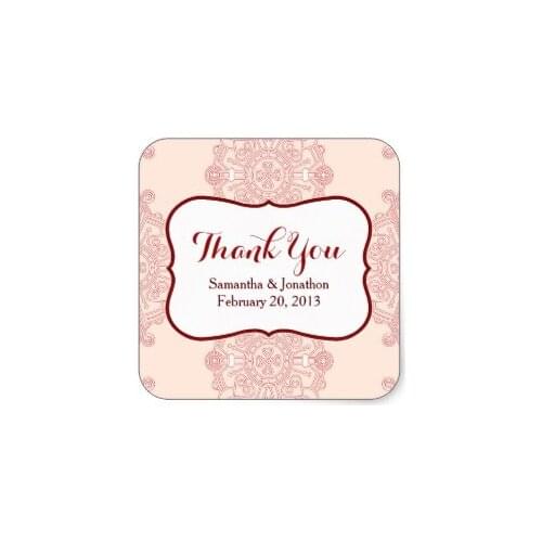 3.8cm Elegant Large Red Medallion Wedding Thank You Square Sticker
