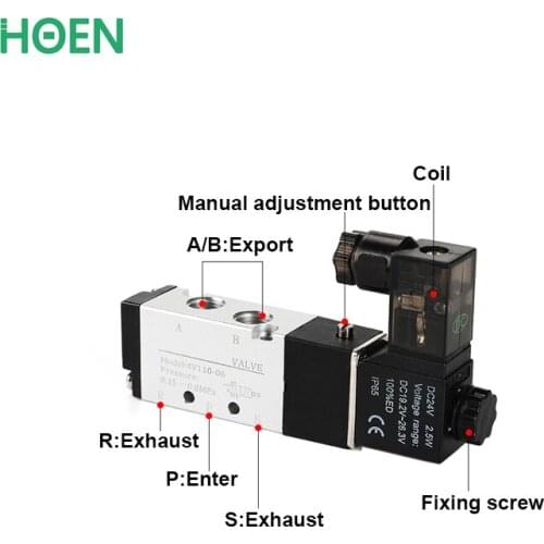 5 Way 2 Position Electir Solenoid Valve 4V110-06 1/8" Port Size DC12V 24V AC110V 220V Pneumatic Parts Air Control Valve