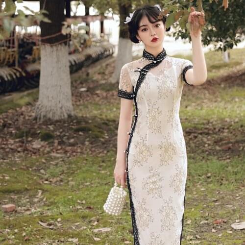 Women Qipao Girl Slim Cheongsam Daily Wear Chinese Traditional Costumes Girly Dress