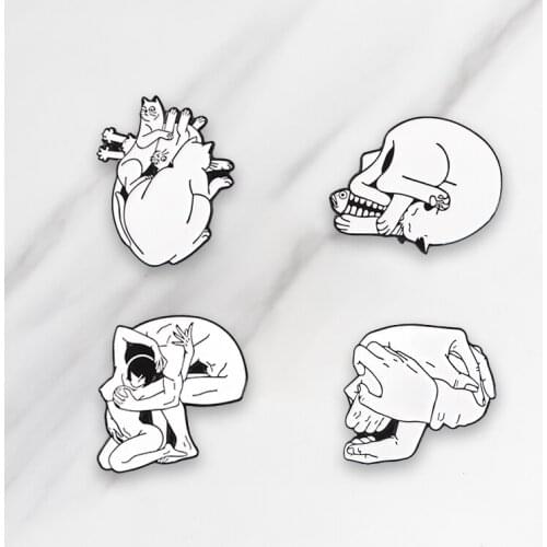 Cat Organ Heart Enamel Brooch Denim Clothing Backpack Skull Lapel Pin Button Badge Cool Punk Art Jewelry Gift for friend
