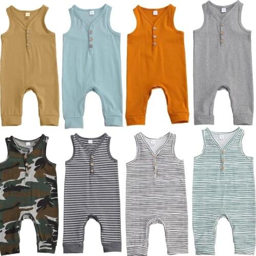 0-12M Infant Summer Romper Toddler Baby Boy Girl Sleeveless Striped Camoufalge Printed Solid 8Colors Jumpsuit Outfit