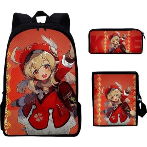 Anime Genshin Impact Backpack Set Messenger Bag Pencil Case Zhongli Diluc School Bag Primary and Secondary Students Backpack