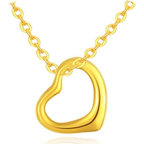 Pure 24K Yellow Gold Pendant Women 999 Gold 3D Heart Pendant 0.66g