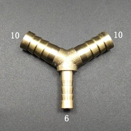 Brass Hose Barb Reducer Fitting Y Shaped 3 Way Splitter 10-10-6mm Water Gas