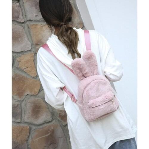 Kawaii Fluffy Bag Rabbit Ears Solid Plush Backpack For Women 2021 New Faux Fur Shoulders Bag Furry Mini Backpacks Korean Kids