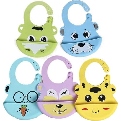 Cartoon Baby Silicone Bibs Waterproof Toddler Kids Adjustable Food Bib Baby Feeding Stuff Burp Cloth Boy Girl Bibs Apron Baberos