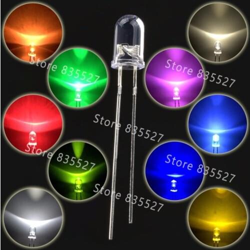 100pcs F5 5MM Round LED Kit Mixed 10 color : Warm white Red Green Blue Pink Purple UV Orange Yellow light emitting diode Set DIP