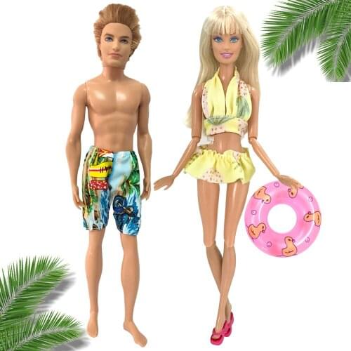 NK 1 Pcs Pants For Ken Doll + 1 Set Fashion Doll Swimwear Beachwear Bikini Swimsuit + Random Swimming Ring For Barbie Doll 7X