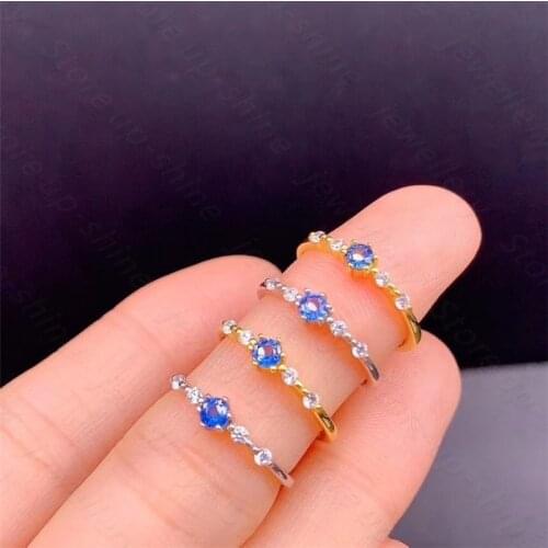 New natural sapphire ring, 925 silver womens ring, simple and lovely