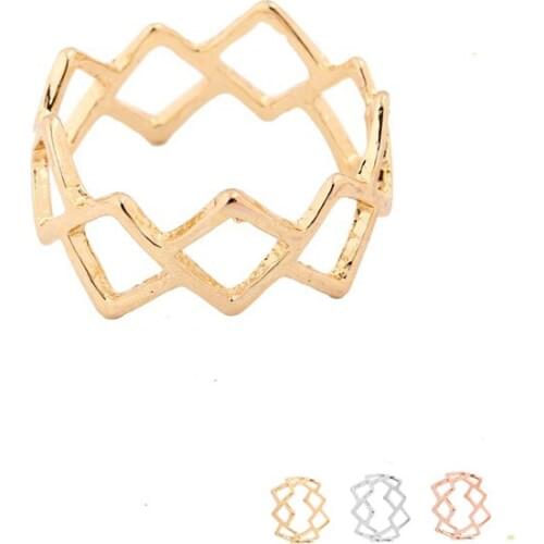 Wholesale 10pcs Connected Rhombus Rings Geometric Square Ring Women Party Fashion Jewelry Can Mix Color