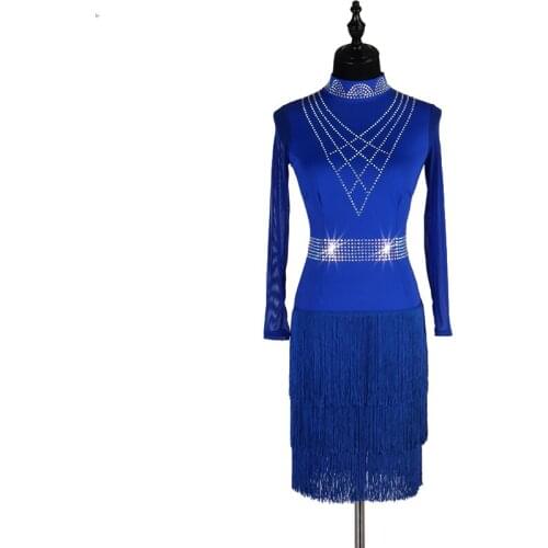 Rhinestone Latin Dance Fringe Dress Professional Performance Competition Suit Three-step Step Costume Rumba Chacha Dance Skirt