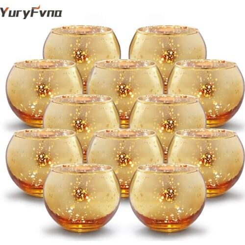 YuryFvna 6/12 Pcs Mercury Glass Candle Holders Votive Tealight Candlestick Wedding Centerpieces Parties Home Decoration Gift