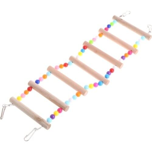 Birds Pets Parrots Ladders Climbing Toy Hanging Colorful Balls With Natural Wood