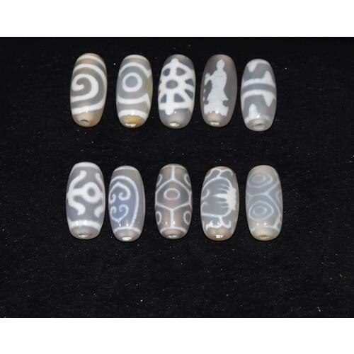 A Variety of Rare Special Patterns 10mm*20mm White Natural Agate Amulet Dzi Bead For Jewelry DIY Bracelets Making Free Shipping
