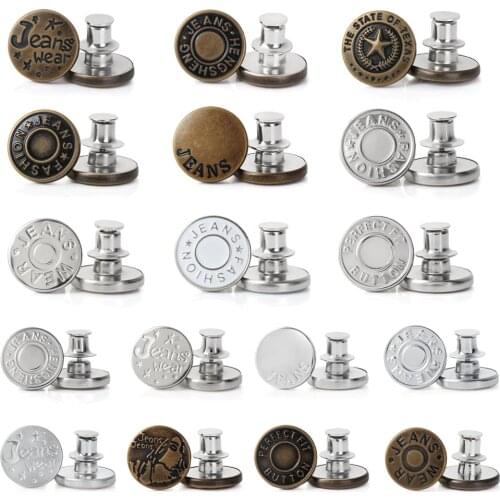 4 Pcs 17mm Adjustable Jeans Buttons Metal Rivet Buttons Detachable Snap Button Jeans Free DIY Sewing Clothes Accessories