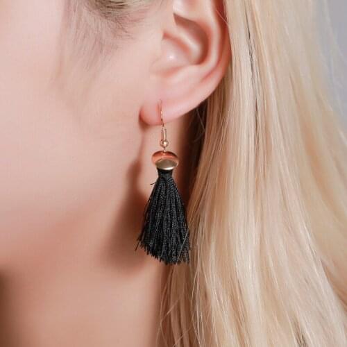 Elephant Leaf Black Tassel Hollow Triangle Zircon Alloy Golden Women Dangle Earrings & Drop Earrings 6pairs/set