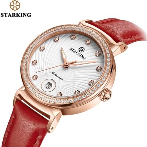STARKING Women Watches Top Brand Luxury Stainless Steel Leather Casual Waterproof Wristwatch Gift for Wife Mechanical Watch Lady