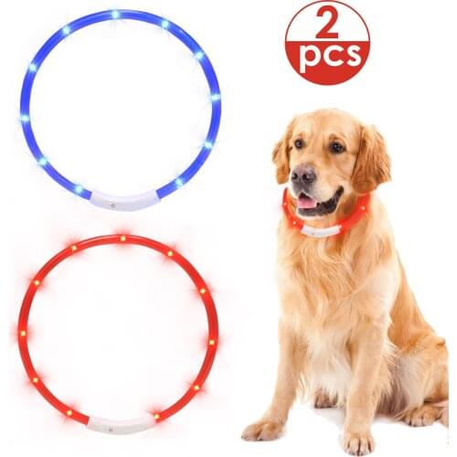 2pcs/Lot LED Dog Collar Cuttable USB Rechargeable Water Resistant Pet Collar Necklace Loop For Night Safety Night Light Collar