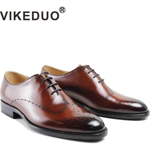 Vikeduo 2020 Handmade Brand Vintage Retro Brogue Office Wedding Party Dance Male Dress Genuine Leather Flat Mens Oxford Shoes