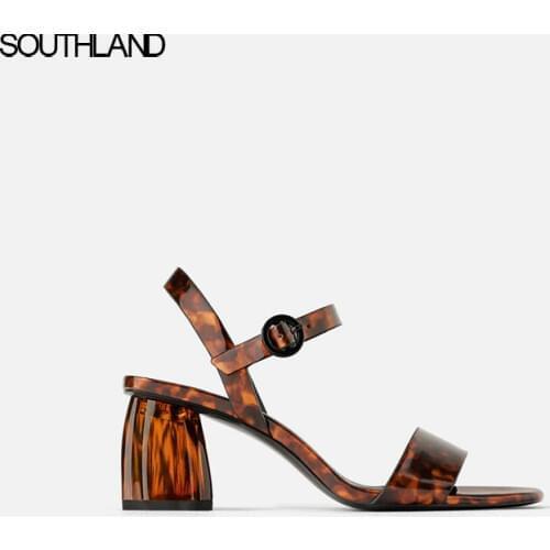 SOUTHLAND summer women shoes women sandals ins high street vintage heels shoes woman heels Leopard sandals