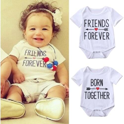 2020 Newest Hot Baby Summer Bodysuits Newborn Baby Girls Boys Twin Clothes Short Sleeve Letter Print Jumpsuit Outfits 0-24M