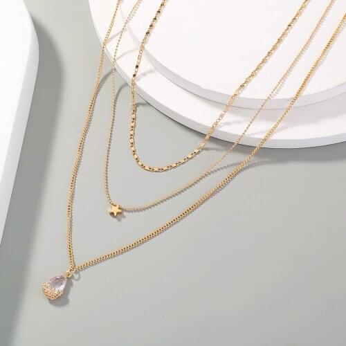 2021 elegant temperament water drop zircon multi-layered necklace, simple and versatile five-pointed star necklace woman