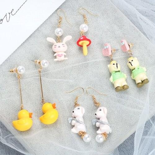 2021 New Acrylic Teddy Bear Long Pendant Earrings Womens Cute Mushroom Cartoon Creative Drop Earrings Fine Birthday Gift Jewelry