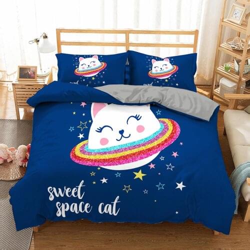 3D Digital Printed Cartoon Cat Dinosaur Bedding Set Unisex Duvet Cover Set Twin Kids Bedding Set for Teens NO Comforter