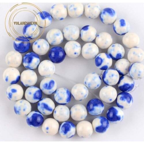 4/6/8/10/12mm Natural Blue White Spot Rain Flower Stone Beads For Jewelry Making Needlework Round Spacer Beads Diy Bracelet
