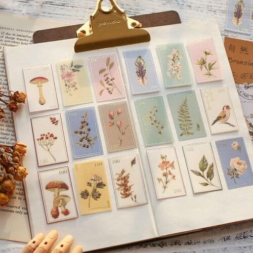 40PCS/PACK Retro Hot Stamping Sticker Ticket Stamp Plant English Diy Decoration Sticker