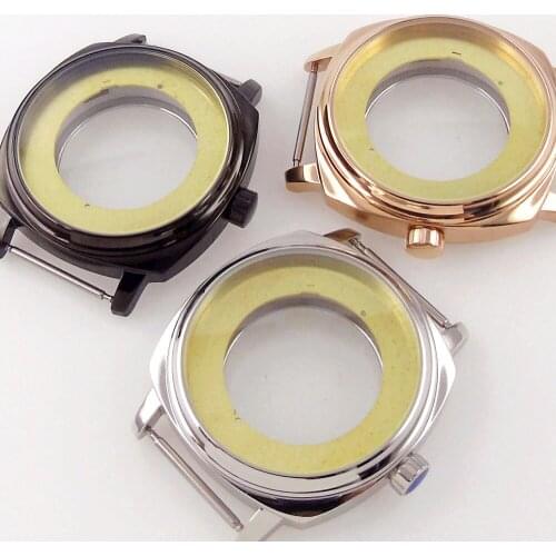 42mm Square Polished Watch Case Fit For NH35 NH36 Miyota 8215 821A ETA 2836 Mingzhu 2813 Movement Silver/Black/Rose Gold Plated