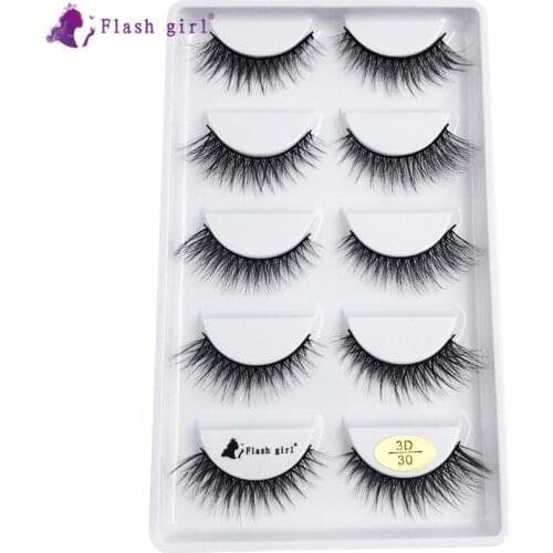 Flash Girl 5 Pairs Eyelashes 3D-30 Cruelty Free 3D Mink Thick Handmade Full Strip Lashes Soft Fake Eyelash Makeup