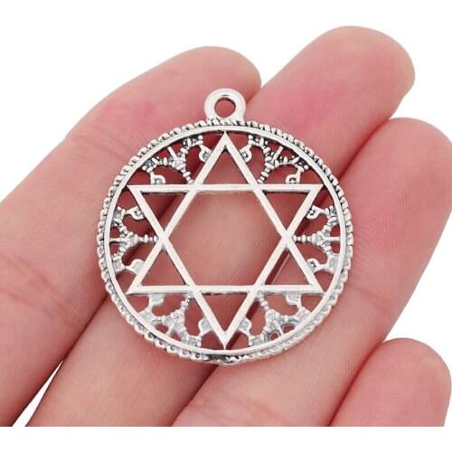 5 x Tibetan Silver Large Star of David Round Charms Pendants for Necklaces Jewelry Making Findings 39x35mm
