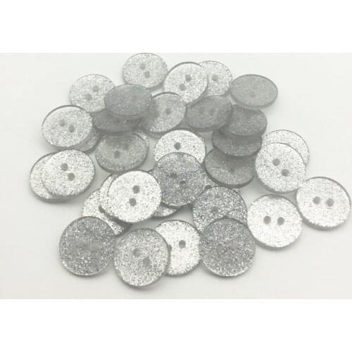 50pcs 19mm 2 Holes Silver Glitter Sparkly Resin Buttons Embellishments Scrapbooking Crafts Fancy Round 2 Hole Button