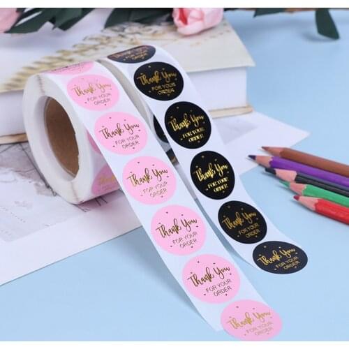 500pcs Pink Black Handmade With For Your Order Sticker Heart Thank You For Your Order Sticker
