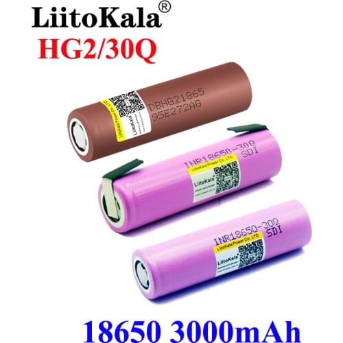 Hot LiitoKala HG2 30Q 18650 3000mah 3.7V High discharge 18650 Battery 30A Rechargeable High Drain Battery or Box Mod flashlight