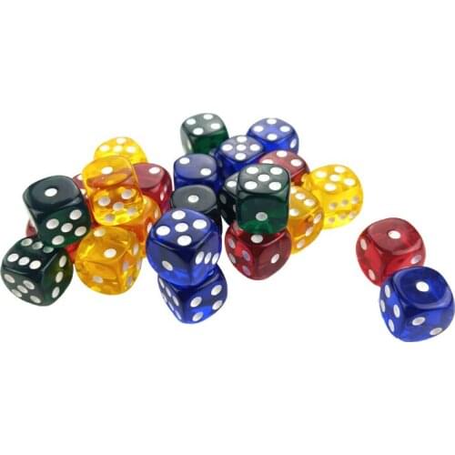 Acrylic Dice 6Pcs Transparent Color 16mm White Point Dice Set Round Corner Four Color Hexahedron Table Games D6 Club Board Game