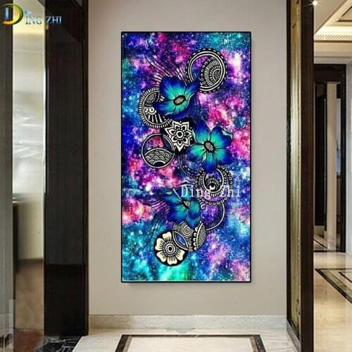 DIY Diamond Painting Fantasy Flower Colorful Starry Sky, Diamond Mosaic Full Drill Square Embroidery Round Handmade Hobby Decor