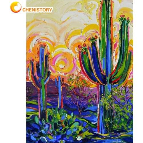 CHENISTORY Full Square Round Diamond Embroidery Abstract Cactus 5D Rhinestone Mosaic Diamond Painting Cross Stitch Flower Decor