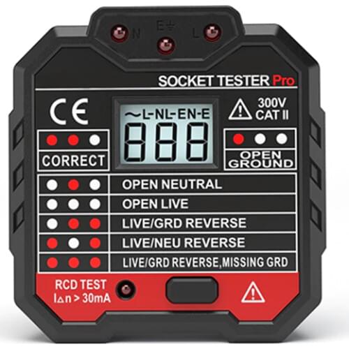 Digital display socket tester plug RCD / GFCI Outlet polarity phase check detector Voltage test multi-function electroscope